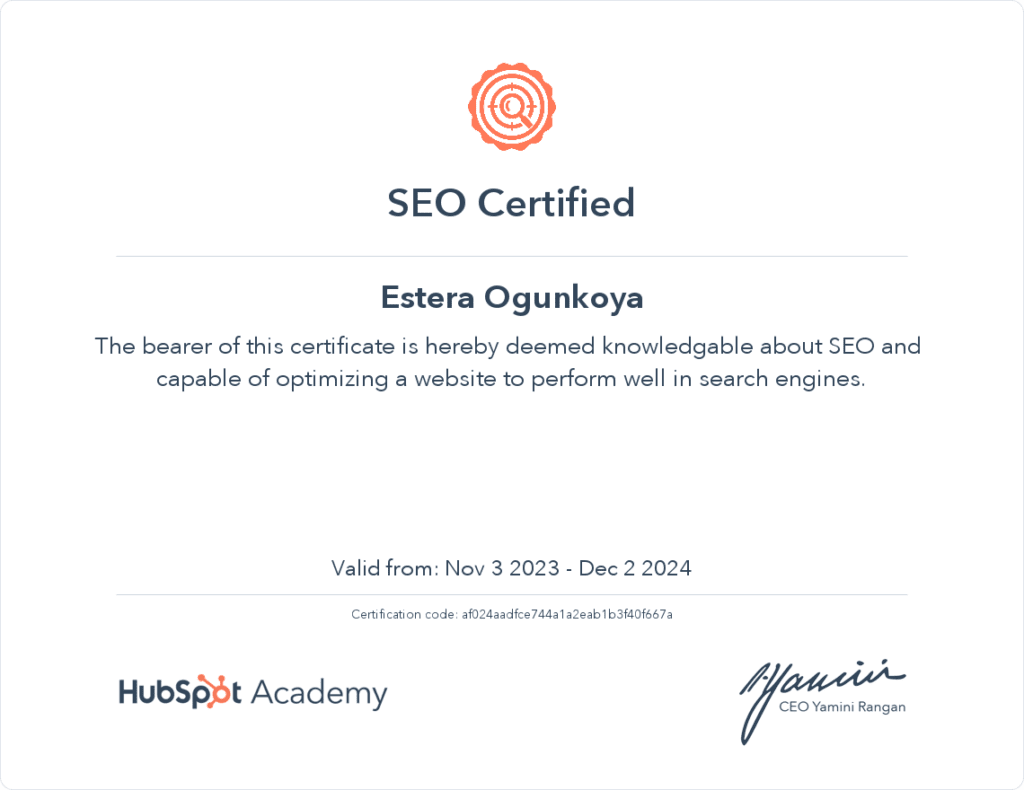 HubSpot SEO Certification